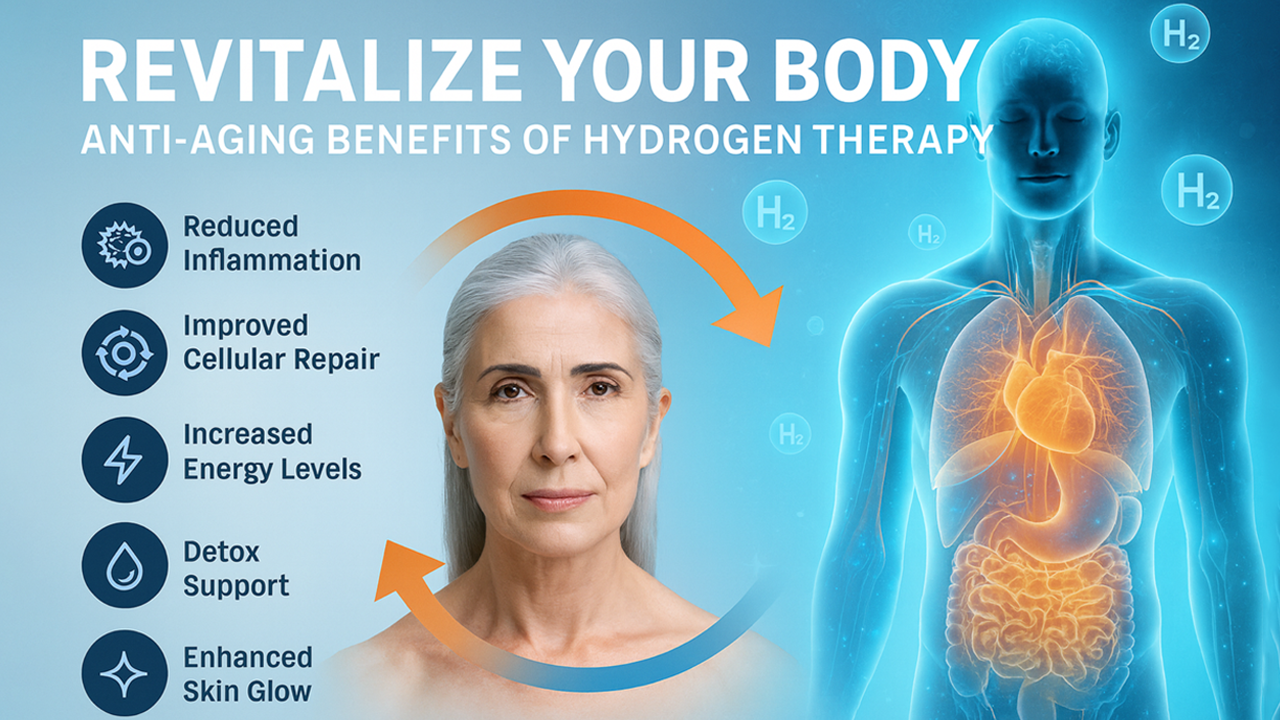 Anti-aging benefits of hydrogen therapy including reduced inflammation skin glow & wellness 