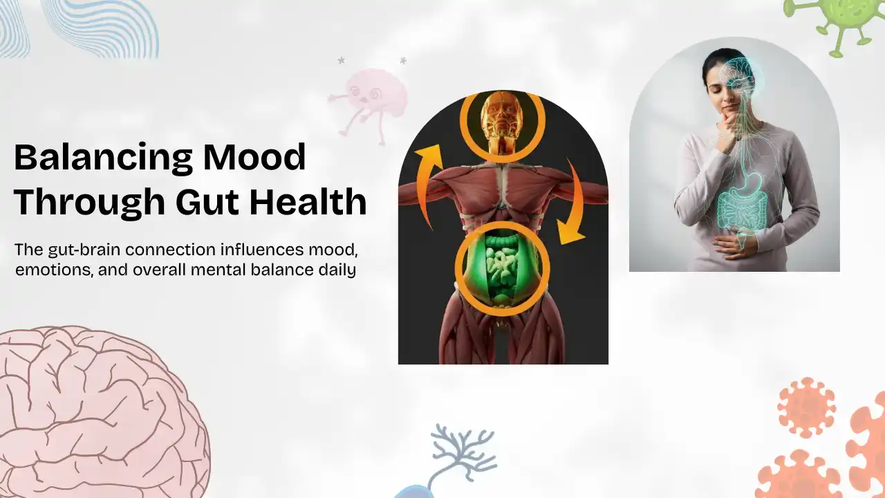 Gut-brain connection showing how digestive health influences mood, mental clarity, and emotional balance.