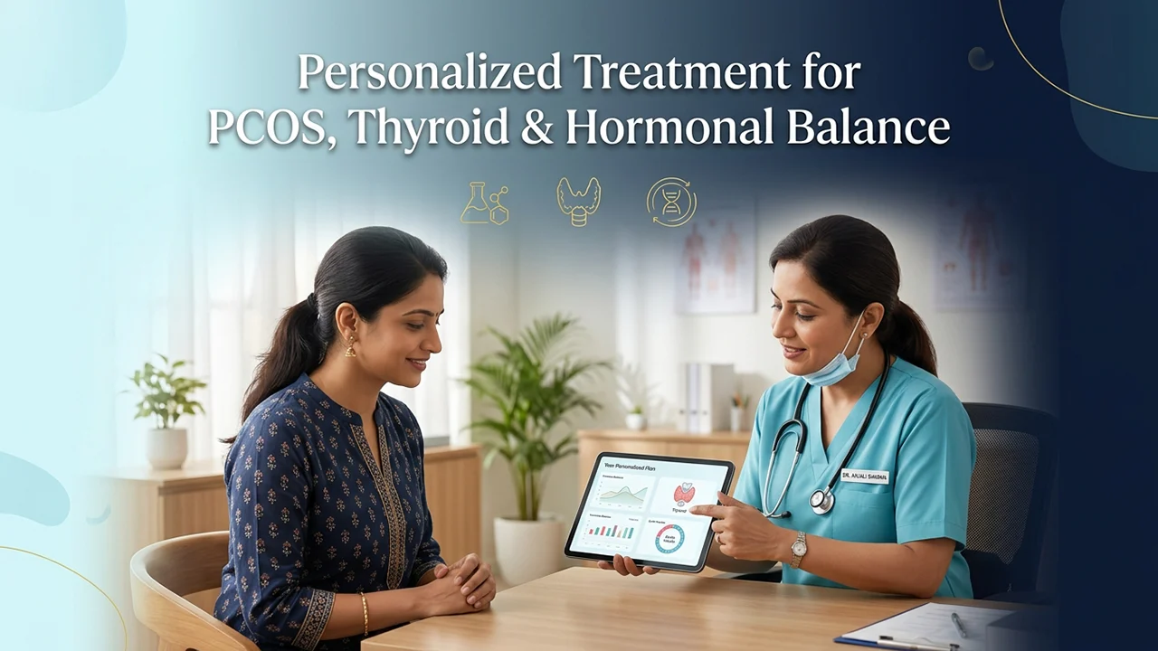 A doctor showing a personalized health plan on a tablet to a patient for hormonal treatment.