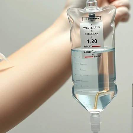 Intravenous chelation therapy drip used to remove heavy metals and reduce toxin load in the body.