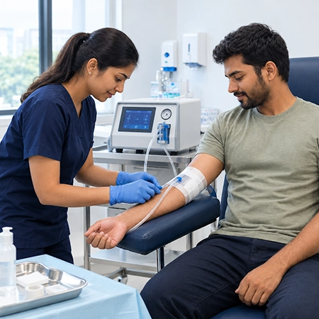 Medical ozone IV drip therapy for fibromyalgia pain management.