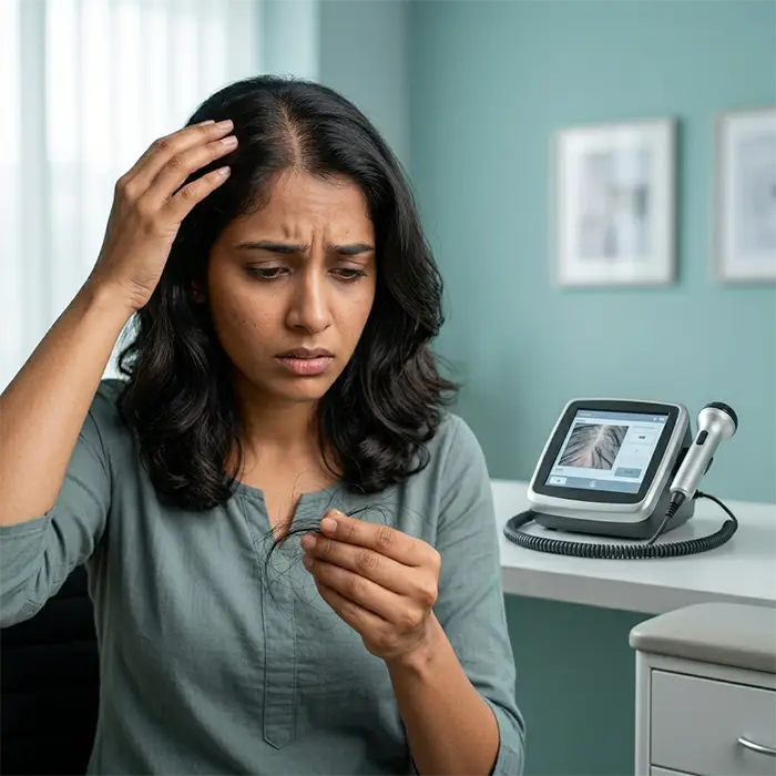 Doctor administering ozone therapy and IV nutrition to a patient undergoing treatment for excessive hair loss in Chennai