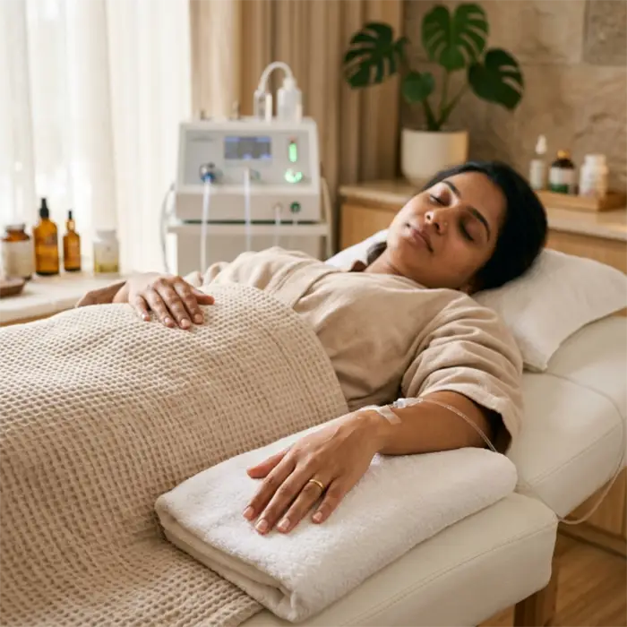 Hydrogen therapy equipment in use at a wellness clinic in Chennai to address oxidative damage affecting nail health and texture